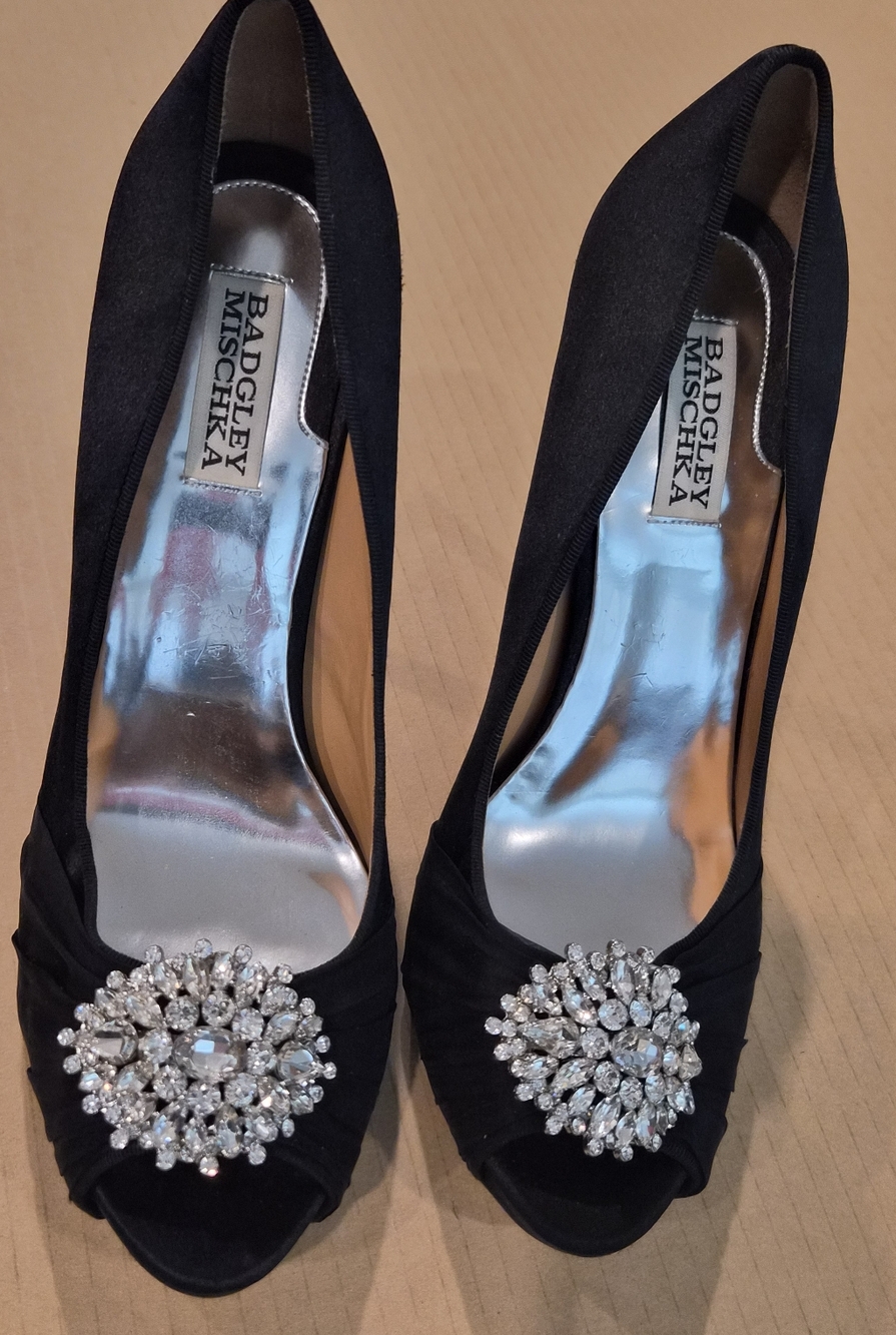 Badgley Mischka Black Embellished Peep-Toe Heels